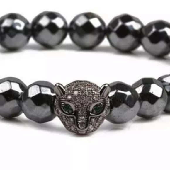HEMATITE Beads Bracelet Green Eyed Cougar - Picture 5 of 13
